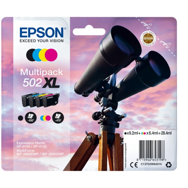 Original Epson Tinte 502XL BK C M Y / C13T02W64010 schwarz cyan magenta gelb für C13T02W64010